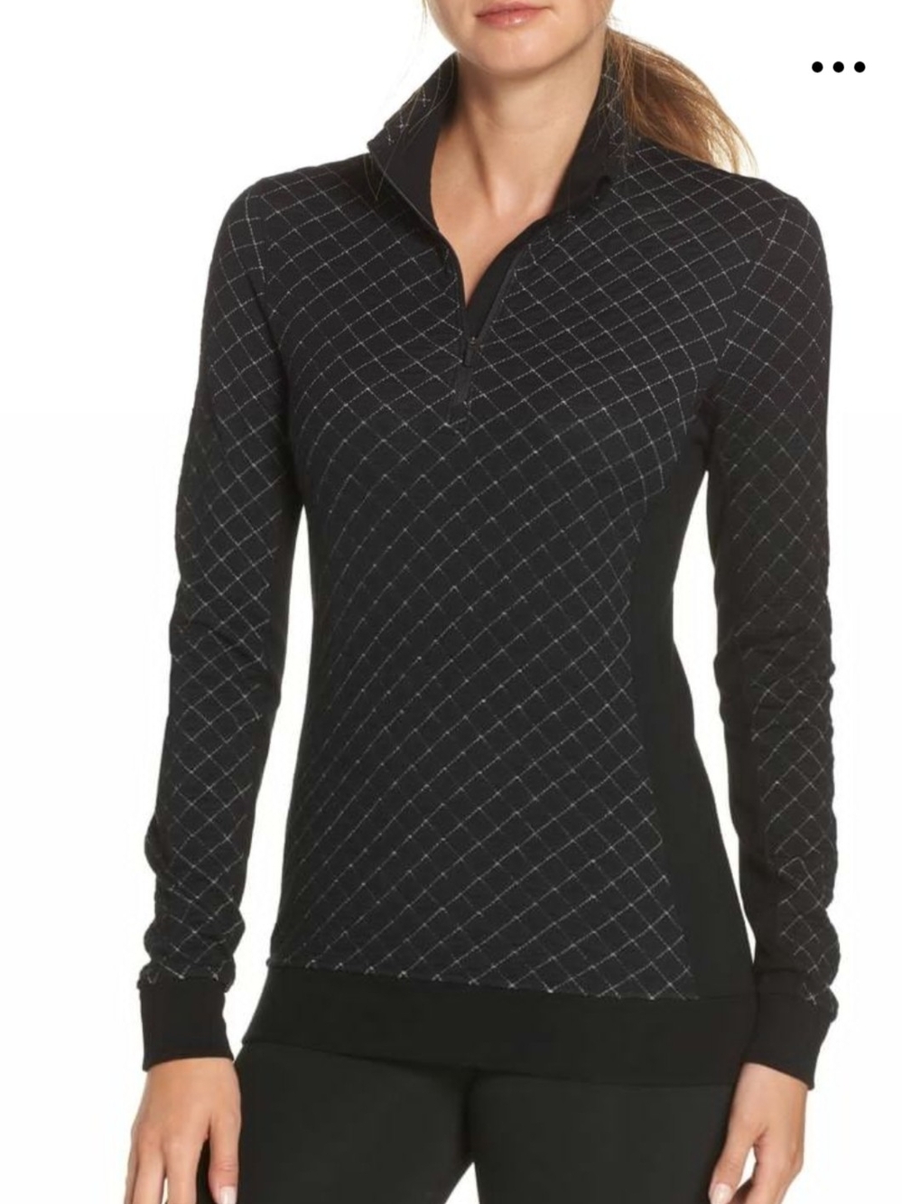 Icebreaker Merino Wool Textured Diamond Grid Quarter Zip Pullover Sweater Black